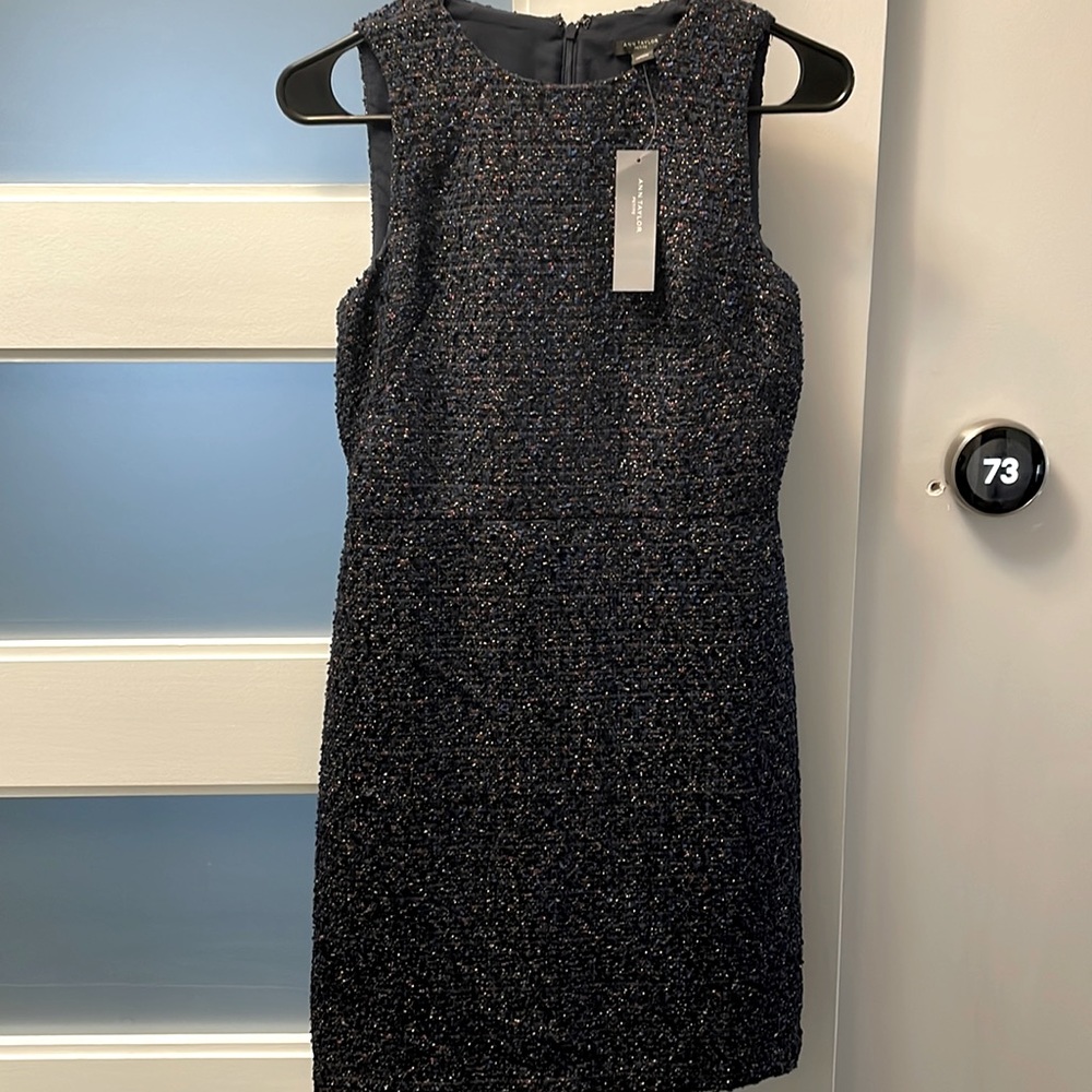 Ann Taylor Petite Tweed Sheath Dress Blue Multi